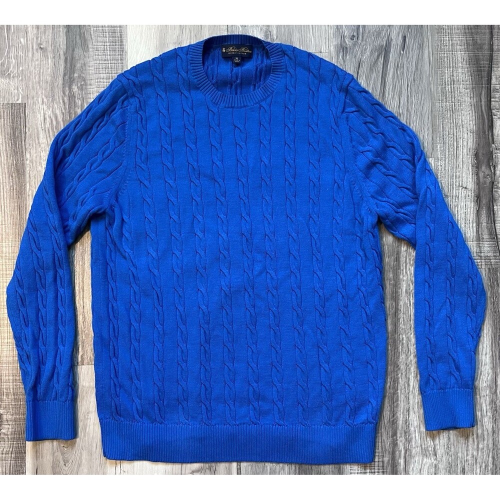 Brooks Brothers Fisherman Cable Knit Preppy Classic Cotton Sweater Blue Mens XL